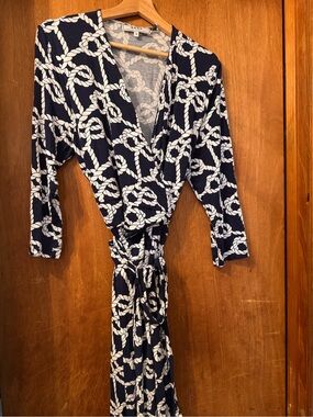 Sade New York Navy & Ivory Rope Print Wrap Dress – Size 16